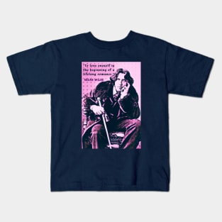 Oscar Wilde portrait and quote: To love oneself is the beginning of a lifelong romance. Kids T-Shirt